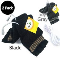 Women's & Men's 2 Pack USB Heated Gloves Mitten Winter Hands Warm Laptop Gloves, Knitting Hands Full & Half Heated Fingerless Heating Warmer Washable Design (Black+Deep Gray)