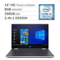 HP - Pavilion x360 2-in-1 2019 Premium 14'' HD Touch-Screen Laptop Notebook Computer, 2-Core Intel i3-8145U 2.1 GHz, 8GB RAM, 256GB SSD, No DVD, Wi-Fi, Bluetooth, Webcam, HDMI, Windows 10 Home S