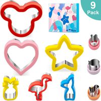 Tiblue Sandwich Cutters Set for kids, 9Pc Holiday Cookie Cutters Vegetable Fruit Food Cutters for Boys & Girls with Mickey Mouse, Heart, Star, Mermaid, Flamingo Shapes-Great Christmas Gifts for Family