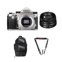Pentax KP DSLR Camera (Silver) with a Pentax smc DA 50mm f/1.8 Lens 22177 w/ Pentax 85231 Sling Bag 2 and Pentax 85232 Padded DSLR Strap