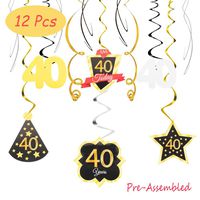 40 Birthday Decoration Happy 40th Birthday Party Silver Black Gold Foil Hanging Swirl Streamers I'm Forty Years Old Today Birthday Hat Gold Star Ornament Party Present Supplies