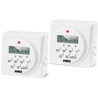 iPower 7 Day Heavy Duty Digital Programmable Electric Timer, Indoor Dual Outlet Switch for Lights, Appliance, Pool Pump, 125VAC, 15A, 60 Hz, 1725W, ETL Listed, White, 2 Pack