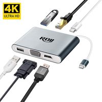 RDII USB C to HDMI VGA Ethernet Adapter 6 in 1 Multi Type C Hub with 4K HDMI 1080P VGA 2 USB 3.0 Dual Screens Display Compatible with MacBook Pro Air iPad 2018 Dell XPS Nintendo Switch Samsung More