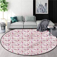 RUGSMAT Floral Modern Machine Washable Round Bath Mat,Flourishing Nature Blossoms Pattern Round Area Rugs Thin Round-63