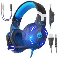 VersionTECH. G2000 Pro Gaming Headset PS4 Xbox One Wired Headphones with 3D Surround Sound, HD Microphone, Volume Control, LED Lights, Compatible with Playstation 4, Xbox 1, NS, PC Mac Computer (Blue)