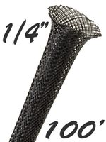 Electriduct 1/4" Black PET Expandable Braided Sleeving Cable Mesh Flexible Wire Sleeve - 100 Feet