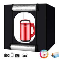 Heorryn Professional Photo Light Box, 24x24x24 Inches Portable Photo Studio Box Folding Shooting Tent Kit with Brightness Dimmable LED Lights & 5 Backdrops for Jewellery, Food, Shoes Photography etc