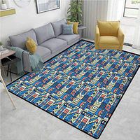 Plaid Bath Mats Carpet, Print with Tribal Folk Traditional Motifs Hand Drawn Style Indigenous Art Elements, Durable Rugs - Living, Dinning, Office, Rooms & Bedrrom, Hallway Carpet(6'x 9') Multicolor