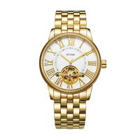 JETIME Men's Mechanical Elegant Skeleton Hollow Dial Wrist Waterproof Watch-Golden Color