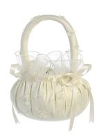 Lito Girls Ivory Organza Pearled Flowers Adorned Flower Girl Basket