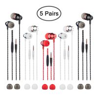 5 Packs Earbud Headphones with Remote & Microphone, findTop in Ear Earphone Brass Sound Noise Isolating Tangle Free for iOS and Android Smart Phones, Laptops
