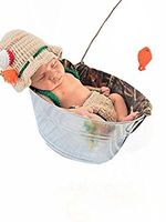 Eyourhappy Baby Newborn Handmade Crochet Photography Props Fishing Fisherman Costume Outfit Fish Hat Diaper Shoes
