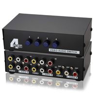 Metal Case Mechanical 4-way AV Switch CVBS RCA Splitter 4 Port Switch Adapter 4 In 1 Out Composite L/R Audio Video Switcher Selector BOX for DVD STB Game Consoles