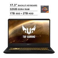 2019 ASUS TUF 17.3 Inch FHD 1080p Gaming Laptop (AMD Ryzen 7 3750H up to 4.0 GHz, 32GB DDR4 RAM, 1TB SSD (Boot) + 2TB HDD, GeForce GTX 1650 4GB, Backlit KB, WiFi, Bluetooth, HDMI, Windows 10)