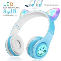 WOICE Bluetooth Headphones, Cat Ear LED Light Up Wireless Foldable Headphones Over Ear with Mic, Music Sharing Function and 85db Limited for iPhone/iPad/Smartphones/Laptop/PC(Sky Blue)