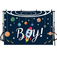 MEHOFOTO Space Baby Shower Photo Background Outer Space Solar System Planet Sprinkle Starry Sky Rocket It's A Boy Baby Shower Party Backdrops Banner for Photography 7x5ft
