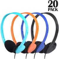 CN-Outlet Classroom Headphones for Kids in Bulk Multi Colored 20 Pack, Wholesale Over Ear Student Head Phones Perfect for Schools, Libraries, Computer Lab, Testing Centers, Museums, Hotels (20Pack)