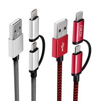 2-Pack Cacoy [2 in 1] 6.6ft USB C to Micro USB Adapter Braided Cable Aluminum Housing with Leather Strap for Nintendo Switch,Nexus 5X/6P,Huawei P9 P10,OnePlus 2/3,LG G5 G6 and More(Grey/Red and Black)