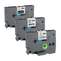 3Pack P Touch White Clear Black Label Tape 12mm (0.47 Inch) x 8m (26.2Ft) TZ TZE231 TZe131 TZe335 Clear/White/Black, 3Pack Compatible Laminated Tape for Label Maker Brother PT-D200