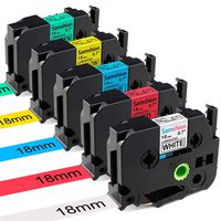 5-Pack 18mm 0.7 inch Laminated TZ TZe Tape (Black on White/Red/Blue/Yellow/Green) Compatible with Brother P Touch PT- P750W PT-2730 PT-1880 PT-2730 PT-D450