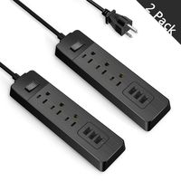 Power Strip Surge Protector Nasion.V 5.5 Feet Extension Cord Smart 3-USB Charging Ports and 3-Outlet Desk Power Plug for Home,Hotel,Office,TV,Computer,Power Bank,Smartphone,Tablets (Black-2 Pack)