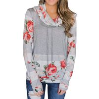 Hunauoo Women Hoodies Tops Casual Camo Floral Printed Pullover Drawstring Sweatshirt with Pocket