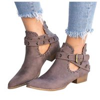 Hemlock Women Point Toe Shoes Buckle Ankle Boots Womens Shoes Slip On Big Size Short Booties Work Shoes Stylish Autumn Boots Purple