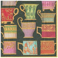 Caspari Salon de Thé Paper Dinner Napkins in Black, Two Packs of 20