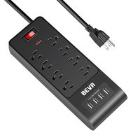 Surge Protector Power Strip with USB Ports, 4 USB 8 Outlets Mountable Power Strip with 6 FT Long Extension Cord, 1875W/ 15A, 300 Joules, for Smartphone Tablets Home,Office & Hotel- Black