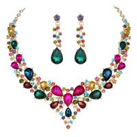 Youfir Bridal Austrian Crystal Necklace and Earrings Jewelry Set Gifts fit with Wedding Dress(Multicolour)