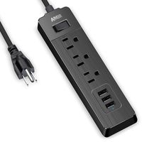 AMIR Power Strip USB Desktop Charger, 3 USB Port + 3 AC Outlet, Surge Protector Power Strip Travel Charger (AC 100-240V), Charging Station with 1.8m/5.9ft Extra Long Power Cord, Rotating Plug (Black)