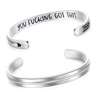 Inspirational Bracelet Cuff Bangle Best Friend Sister Gift Mantra Quote Stainless Steel Engraved Motivational Jewelry for Women Daily Reminder by SAM & LORI (You f@cking got this-Arrow of life)