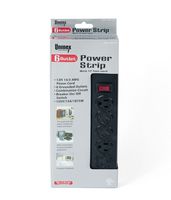 Black Power Strip with 12 Foot Cord and 6 Grounded Outlets