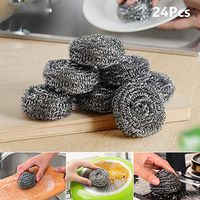 Stainless Steel Scouring Pad,Stainless Steel Scourer Pot Brush,24 pcs Steel Wool Scrubber for Kitchens Bathroom