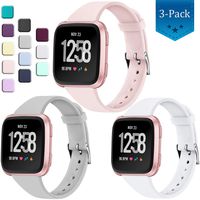 Wepro Bands Compatible with Fitbit Versa SmartWatch, Versa 2 and Versa Lite SE Watch, Soft Silicone Slim Band Replacement Wristband Straps for Women Men, 3-Pack, Small, Pink Sand State Gray White