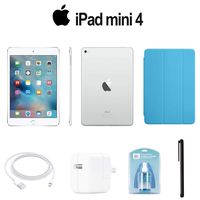 Apple 128GB iPad Mini 4 (Wi-Fi Only, Silver) (MK9P2LL/A) with Blue Smart Cover + Accessories