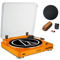 Audio-Technica Fully Automatic Bluetooth Stereo Turntable System LE Orange (AT-LP60ORBT) + Universal 12" Silicone Rubber Turntable Platter Mat & Vinyl Record Cleaning Fluid System with Dust Brush