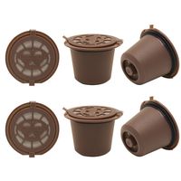 Refillable Coffee Capsules Pods Reusable Coffee Filter Compatible for Nespresso Machines with Coffee Spoon brush (6, Coffee)