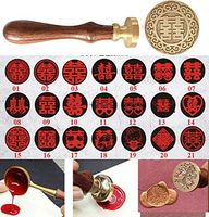MNYR 21 Styles Decorative Chinese Character Double Happiness Symble Cat Wax Seal Sealing Stamp Curlicue Wedding Invitations Christmas Gift Cards Embellishment Cutomize Seal Stamp Rosewood Handle Set