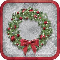 Creative Converting 8-Count Square Dinner/Large Paper Plates, Welcoming Wreath
