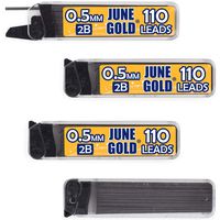 June Gold 440 Pieces, 0.5 mm 2B Lead Refills, 110 Pieces Per Tube, Fine Thickness, Break Resistant Lead/Graphite (Pack of 4 Dispensers)
