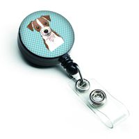 Caroline's Treasures BB1140BR Checkerboard Blue Jack Russell Terrier Retractable Badge Reel, Belt Clip, Multicolor