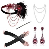 1920s Accessories Headband Necklace Gloves Cigarette Holder Flapper Costume Accessories Set for Women(1h)