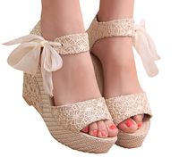 Hemlock Lady Slope Sandals Loafers Shoes High Wedge Sandals (US:8, White)