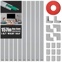 One-Cord Cable Concealer, 157in Cord Cover, PVC Wire Molding, Paintable Wire Channel to Hide a Single Power Cord, Speaker Wire or TV Cables in Home or Office - 10X L15.7in, W0.59in, H0.4in, Grey
