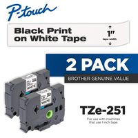 Brother Genuine P-Touch 2-Pack TZe-251 Laminated Tape, Black Print on White Standard Adhesive Laminated Tape for P-Touch Label Makers, Each Roll is 0.94"/24mm (~ 1") Wide, 26.2 ft. (8M) Long