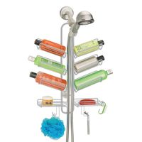 mDesign Metal Wire Bathroom Tub & Shower Caddy, Hanging Storage Organizer - Built-in Hooks and 8 Shelves for Bathroom Shower Stall, Tub - Open Center Design for Hand Held Shower Heads - Light Gray