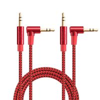 Audio Cable,CableCreation [2-Pack 1.5FT]Right Angle Male to Male Auxiliary Jack Cable with Silver-Plating Copper Core,24K Gold Plated, Red