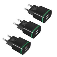 Power-7 European Plug Adapter, 3-Pack USA to Europe Travel Power Adapter Universal Dual USB Wall Charger Compatible with iPhone 11/11 Pro Max/Xs/XR/X/8/7/6 Plus/SE, iPad, Samsung, LG, Android Phones