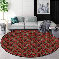 RUGSMAT Christmas Computer Chair Floor Mat,Roses Romantic Design Non-Slip Fabric Round Rugs for Study Room Round-55